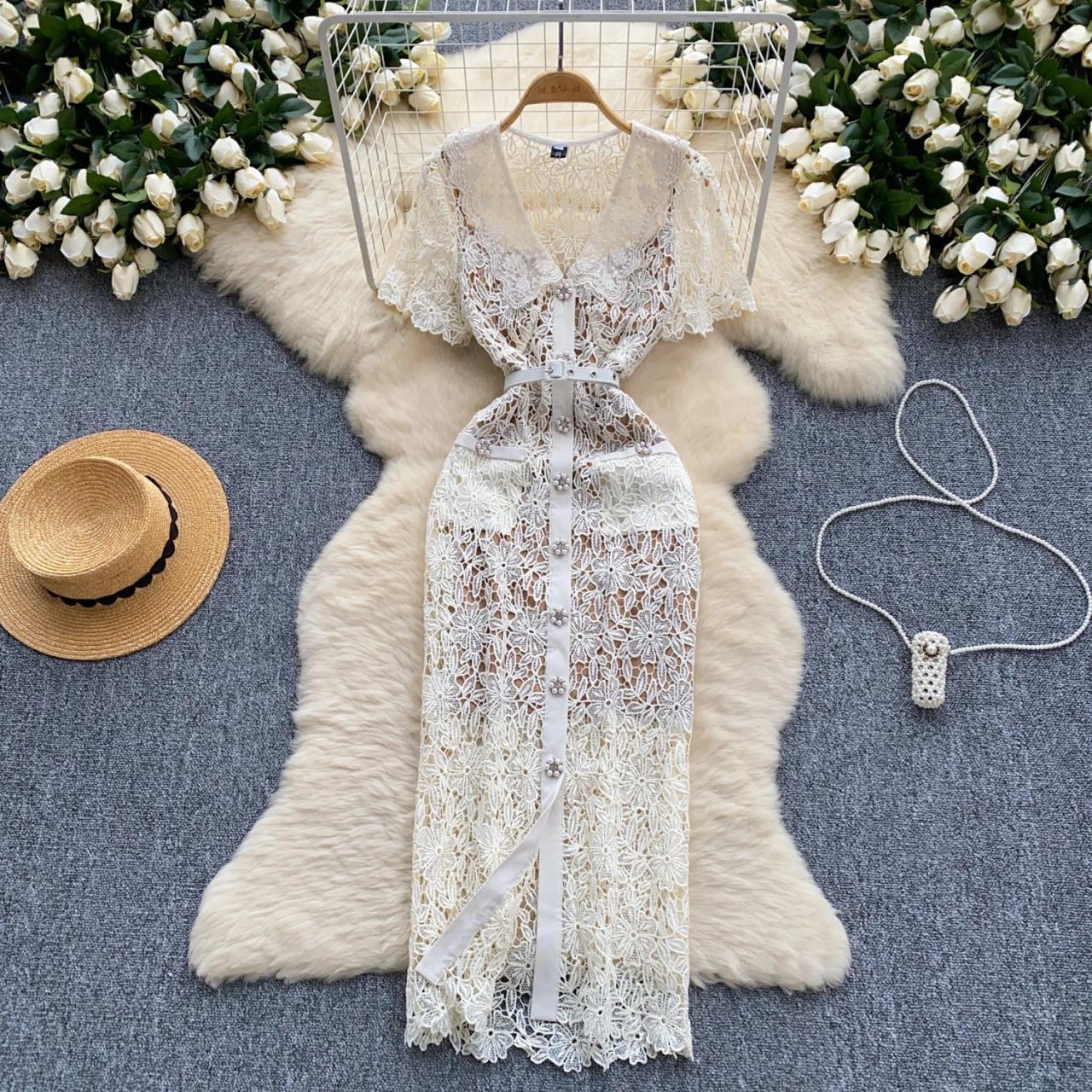 ivory lace overlay dress Ivory A Line Embellished Gown 39435