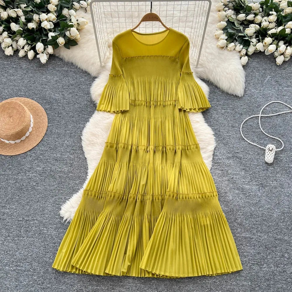 pleated flared maxi dress Pleated Maxi Flare Dress