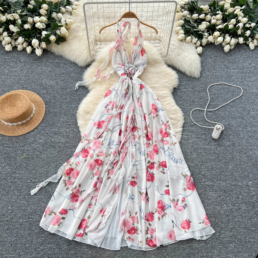 white floral halter maxi dress Anabelle Halter Neck Midi Dress