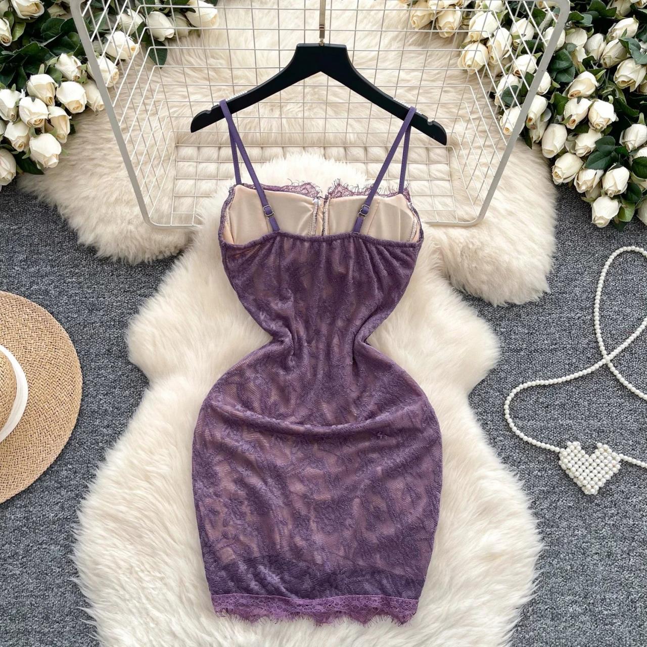 lavender lace bodycon dress With Adjustable Straps on Luulla vestidos elegant woman